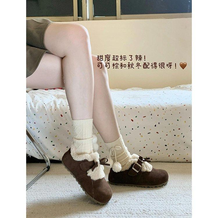 Женские плюшевые туфли Birkenstocks на толстой подошве, зимние новые, на плоской подошве, нескользящие, теплые хлопковые сапоги для снега