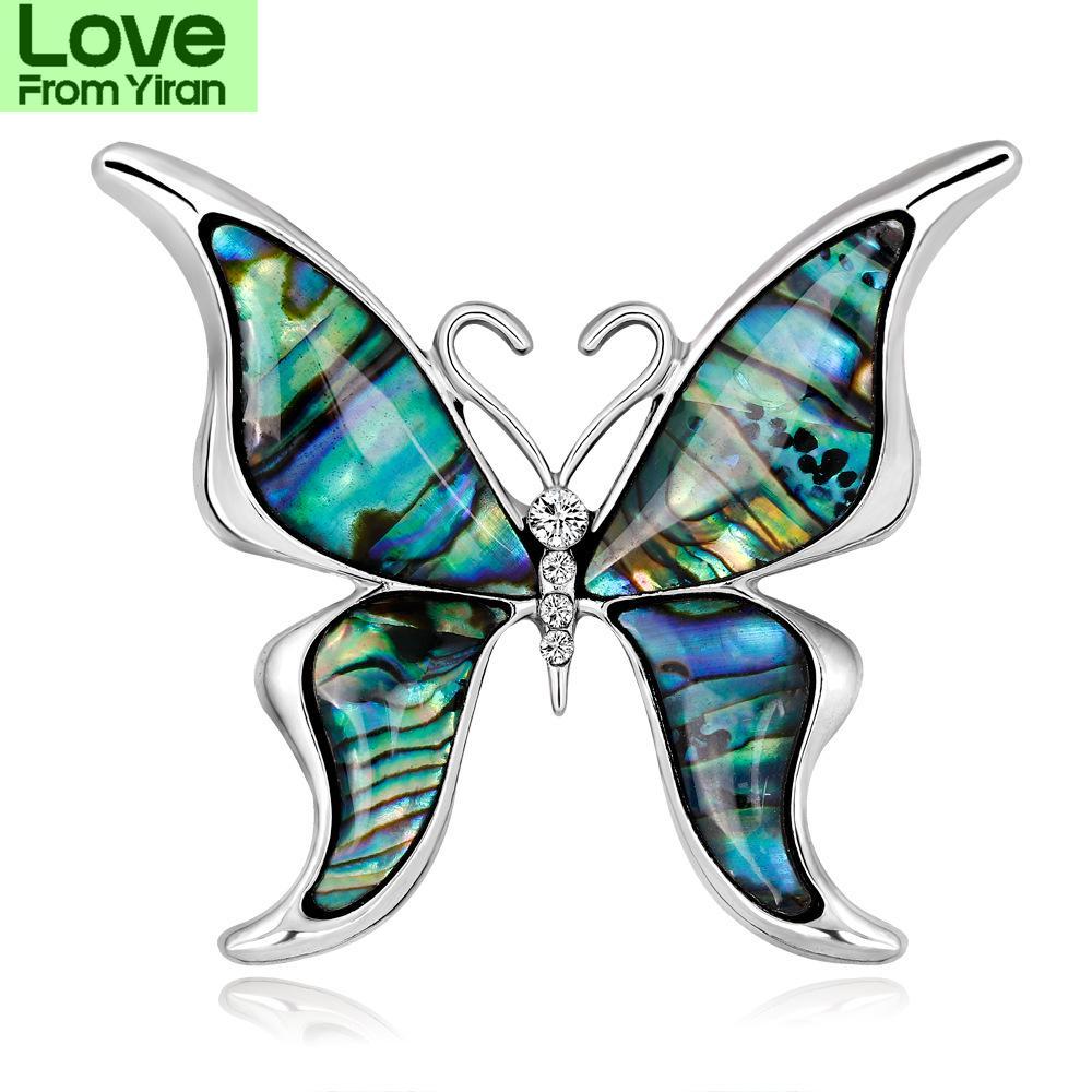 Natural Abalone Butterfly Brooches For Women Alloy Metal Big Piece Of Shell Brooch Pins Vintage Dress Coat Jewelry Accessories