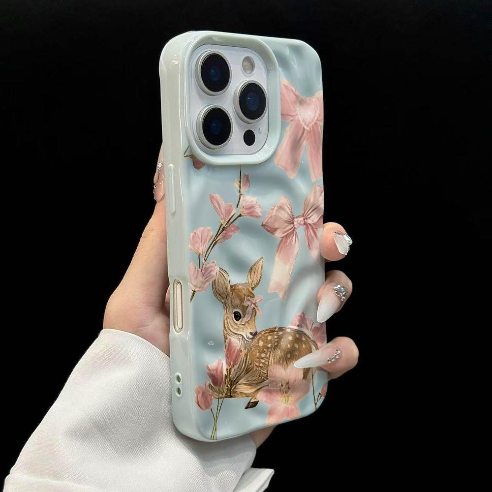 Ретро Бант Узор Олень Чехол для Телефона Для IPhone 17 16 15 14 13 12 11 Pro Max 14 Plus 17Air Морщинистая Волна Мягкий Силиконовый Чехол