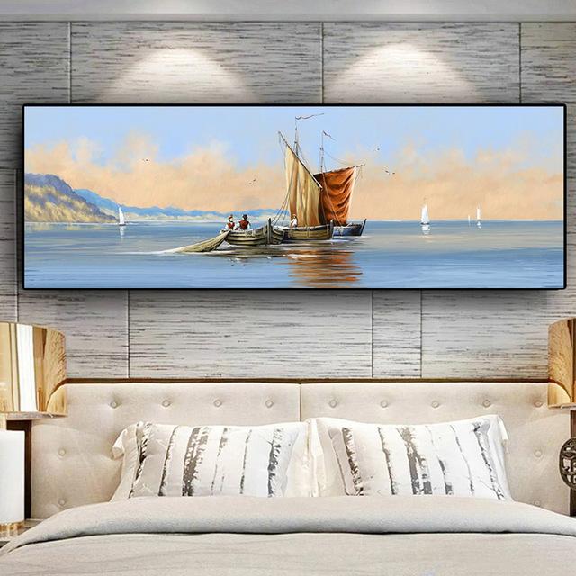 Natural Abstract Boat Landscape Oil Canvas Painting Cuadros Posters and Prints Scandinavian Wall Art Picture Home Decor No Frame