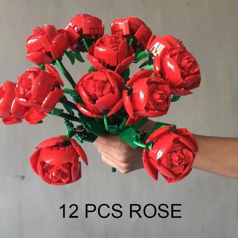 Креативный романтический цветок розы, домашний стол, украшение букета растений, строительные блоки, кирпичи, подарки на день рождения, День святого Валентина для девочек, влюбленных, леди