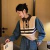 Pullover Sweater Autumn Splice Denim Pullover Sweater Women Outwear Versatile Long Sleeve Pullover Retro Stripe Knit Sweater