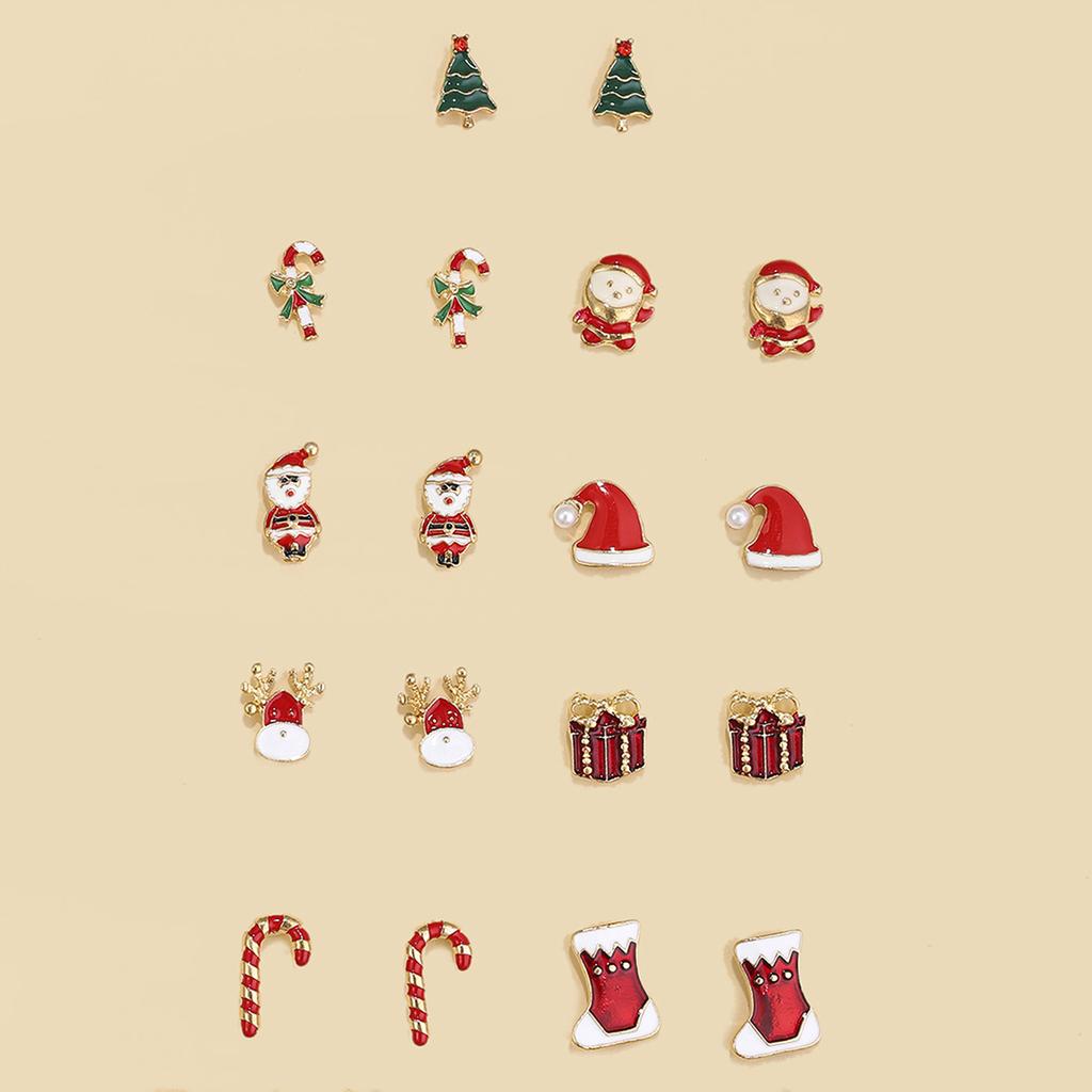 Christmas Stud Earrings Combination New Cartoon Holiday Alloy Dripping Elk Old Man Bell Earrings Set