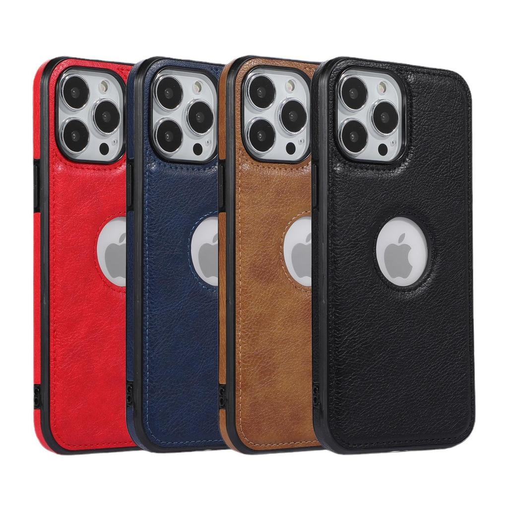 Кожаный чехол с узором личи для iPhone 12, 13 Pro, 14 - Дизайн с полым логотипом, Защитный чехол