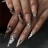 24PCS Retro Purple Flowers Gradient Stiletto False Nails with Sweet Butterfly Pattern Almond Press On Nails Wearable Simple Nail