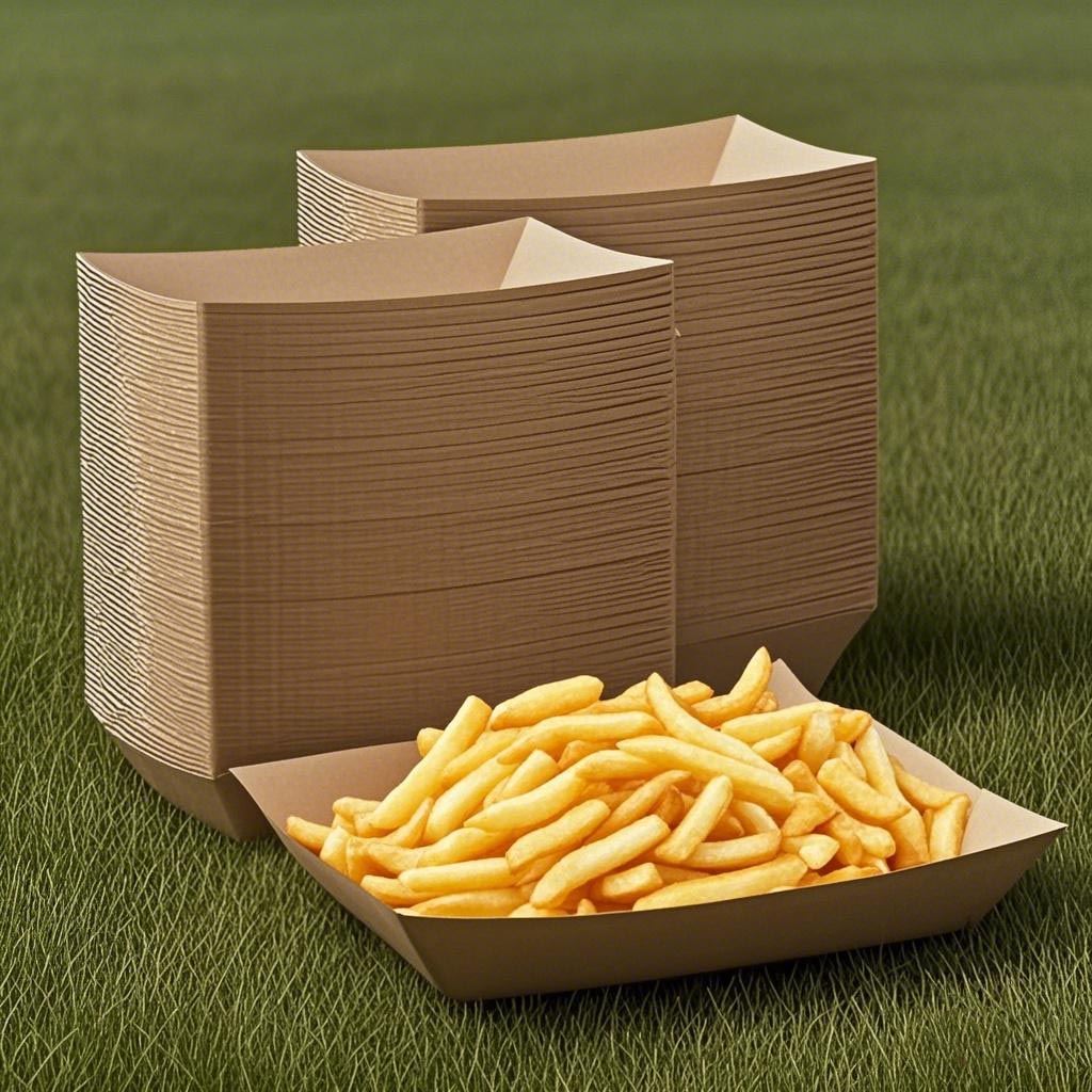 100pcs Paper Food Trays Disposable Paper Food Boat Kraft Food Serving Boats Food Holder Trays for Snacks French Fries Nachos Hot Dog Tacos BBQ Party