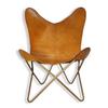 Recliner Folding Tan Brown Leather Butterfly Chair - Comfortable Arm Rest Relaxing Butterfly Chair - with Golden Powder Coated Iron Stand