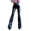 2024 Winter High Waist Black Shiny PU Leather Flared Pants for Women