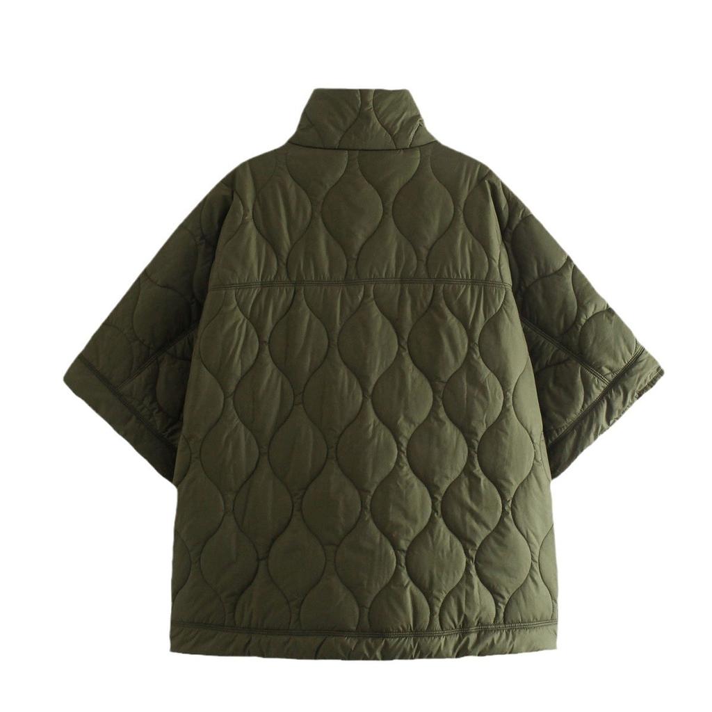 Autumn and Winter New Women Standing Neck Loose Medium Sleeve Diamond Quilted Waterproof Cloak Coat
