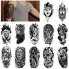 Set Tattoo Stickers 12 Black Animals Lion Wolf Big Pattern Water Transfer Print Simulation Tattoo Sticker Tattoo