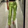 WTEMPO Женские прямые брюки металлик, блестящие брюки с эластичной резинкой на талии, весенне-осенняя уличная одежда, клубная одежда, костюмы