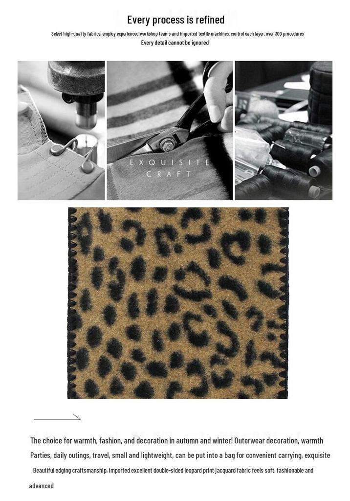 European & American Style Women's Leopard Print Double-Sided Scarf - Autumn/Winter Collection with Finished Edges