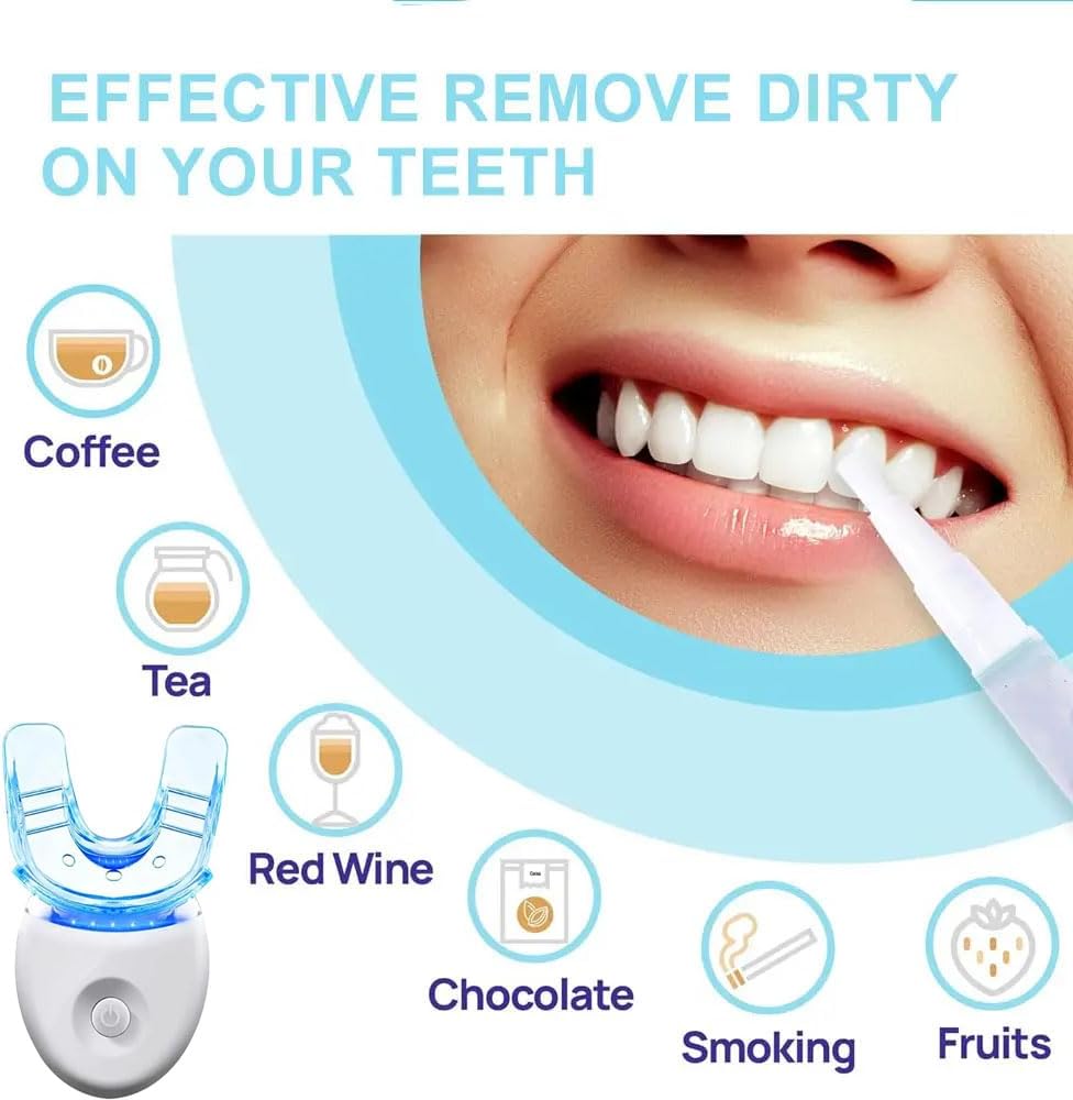 Роскошный набор для отбеливания зубов с синим светодиодным устройством для отверждения, капа для полости рта, стоматологический гель для чувствительных зубов, средство для удаления пятен, безопасная эмаль