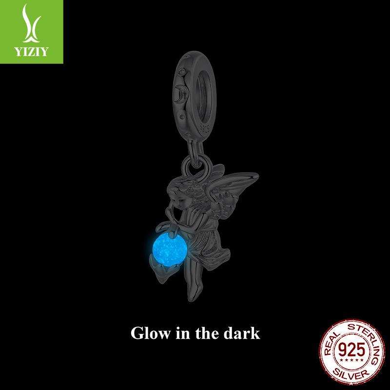 S925 Sterling Silver Luminous Angel Pendant, Smart Luminous Stone Diy Beaded Jewelry Accessories
