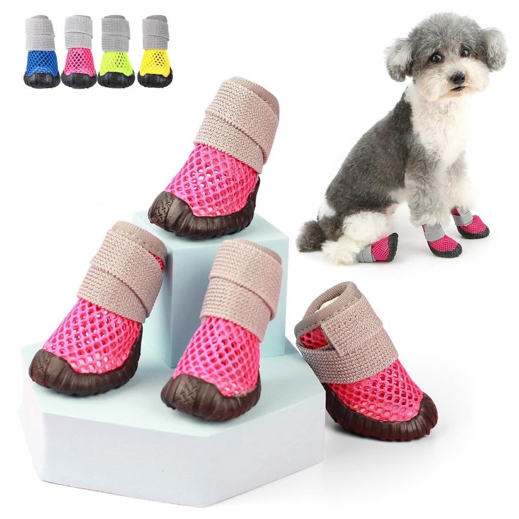 Breathable Mesh Small Dog Shoes, Anti-slip Rubber Sole, Adjustable Paw Protectors For  Pavement, Walking Running Boots Summer
