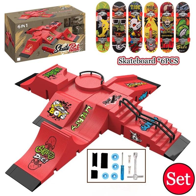 Finger Skateboard Toy Mini Ramp Railings Set Fingertip Skateboards Sports Training Park Model Fingerboard Game for Kids Adults