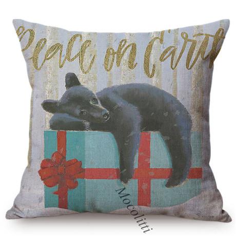 Vintage Christmas Sofa Decoration Cushion Cover Cute Small Animal Bunny Deer Fox Festive Home Decor Throw Pillow Case Cojines