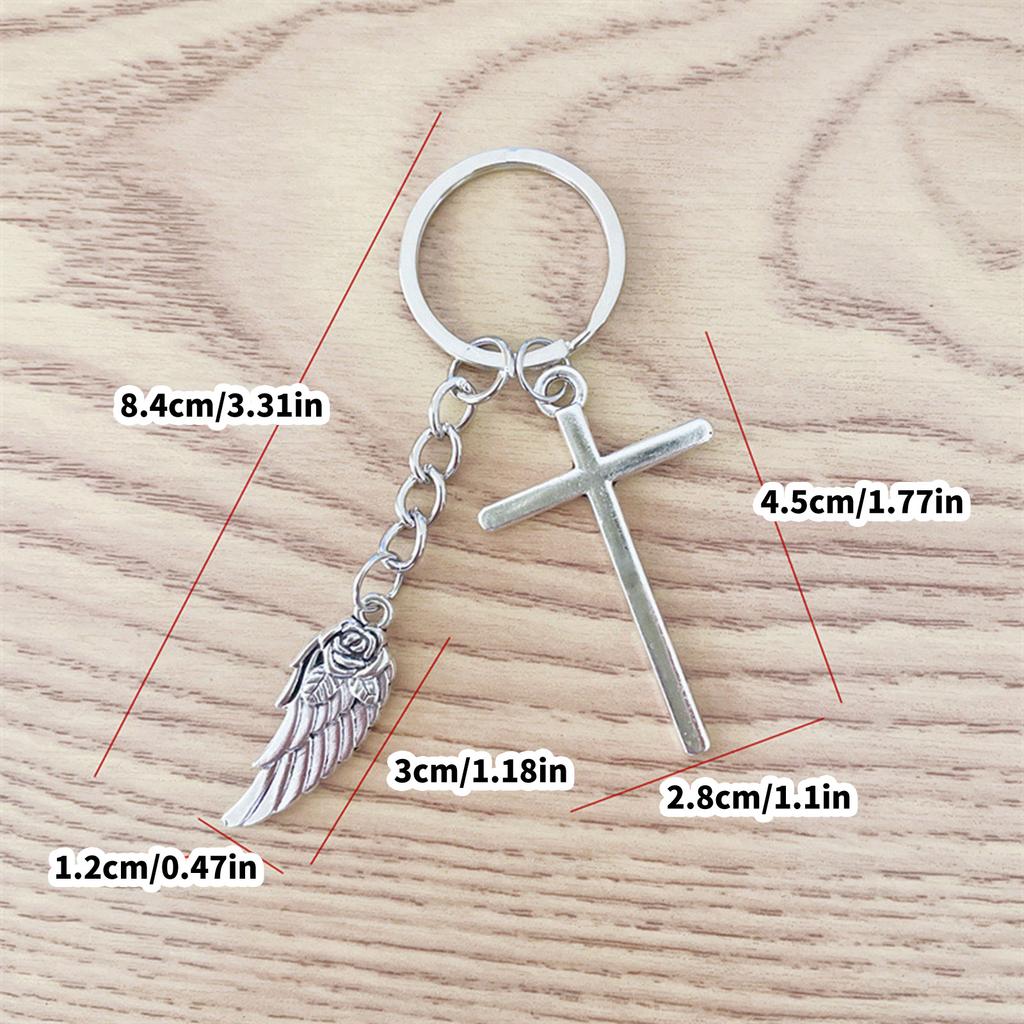 Элегантный держатель для ключей с крыльями розы и распятием, модное украшение для сумки-брелока для любителей моды и верующих