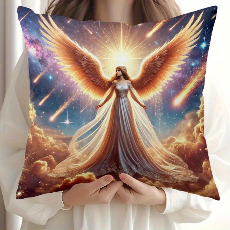 1pc Angel & Shooting Stars Cushion Cover - Double-Sided Zippered Pillowcase Suitable for Bed, Sofa, Chair | Soft Skin-Friendly Polyester Cover with An