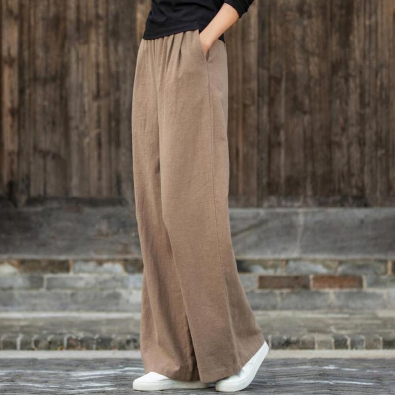 Женские весенне-летние льняные брюки широкого кроя, универсальные артистичные повседневные брюки