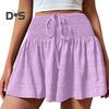 Женские летние струящиеся шорты с эластичной резинкой и высокой талией, с оборками на шнурке, мини-юбка, шорты, повседневные плиссированные эластичные спортивные шорты