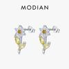 925 Sterling Silver Simple Flower Opal Elegant Crystal Stud Earrings for Women Trendy Shining Ear Studs Fine Jewelry Gift