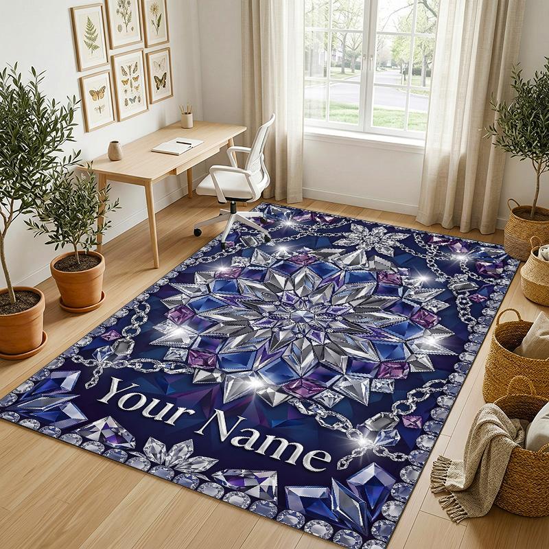 Creative Theme Soft Crystal Velvet Rug Custom Name & Text Print Non Slip Floor Rug for Bedroom Living Room