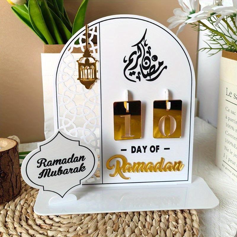 Reusable Acrylic Ramadan Calendar Board Wooden Base Table Ornament with Pen Mubarak Eid Advent Day Suhoor Iftaar Countdown Gifts