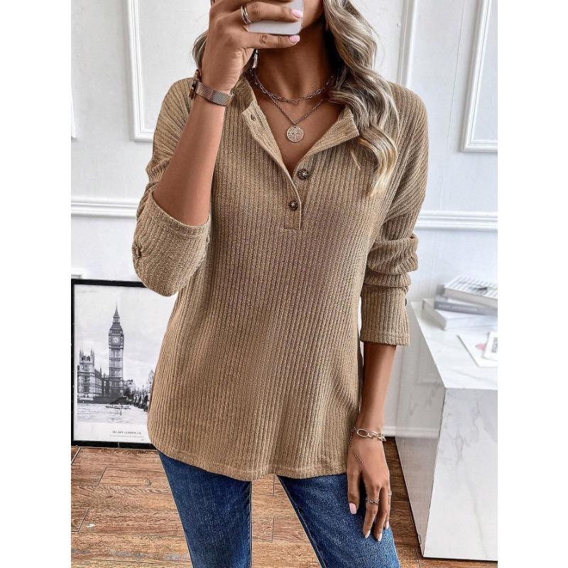 Женская толстовка, повседневная, с длинным рукавом, V-образным вырезом, на пуговицах, топ