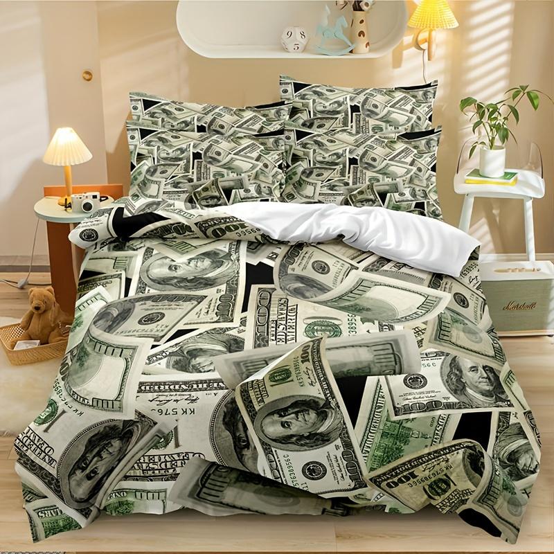 3pcs 3D Money Print Duvet Cover Set Breathable Polyester 100% Bedding with Zipper Closure Machine Washable Digital Printed