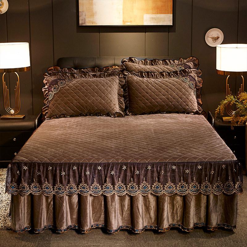 Европейский роскошный бархатный комплект покрывал, кружевная юбка с рюшами, покрывало для односпальной двуспальной кровати, стеганая толстая простыня King Queen, 3 шт.