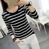 Women's Simple Long-sleeved T-shirt Pullover Undershirt Striped Slim Outside