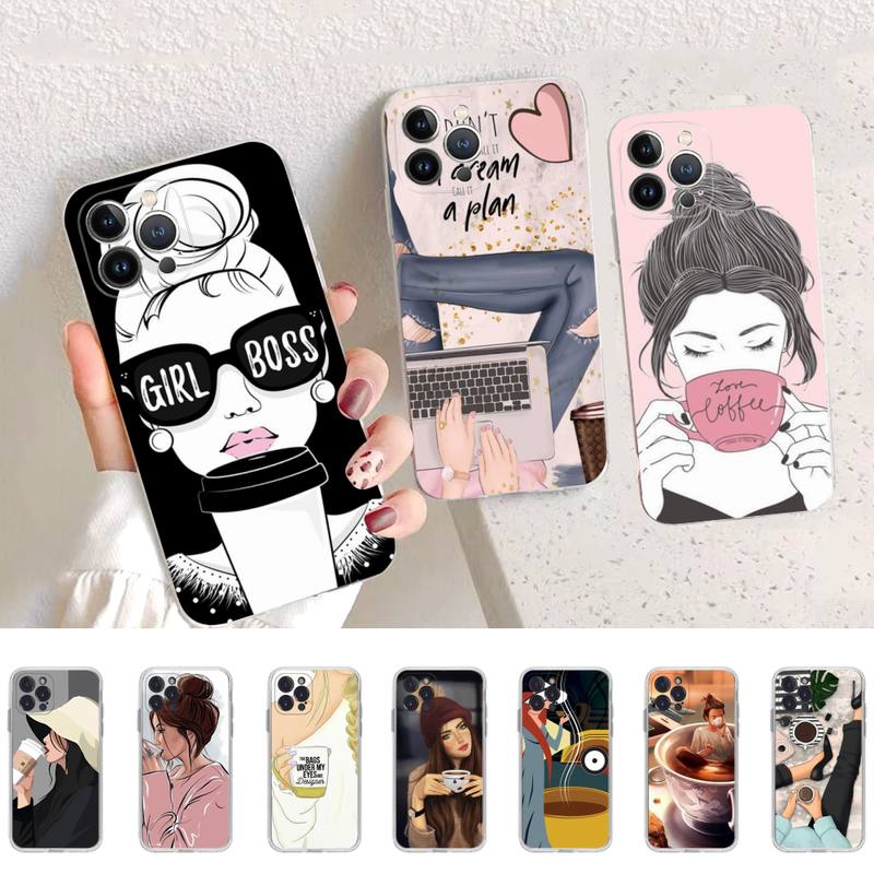 Мягкий силиконовый чехол для телефона «Кофе и девушка» для iPhone 14 13 12 11 Pro Mini XS MAX 8 7 6 Plus X XS XR