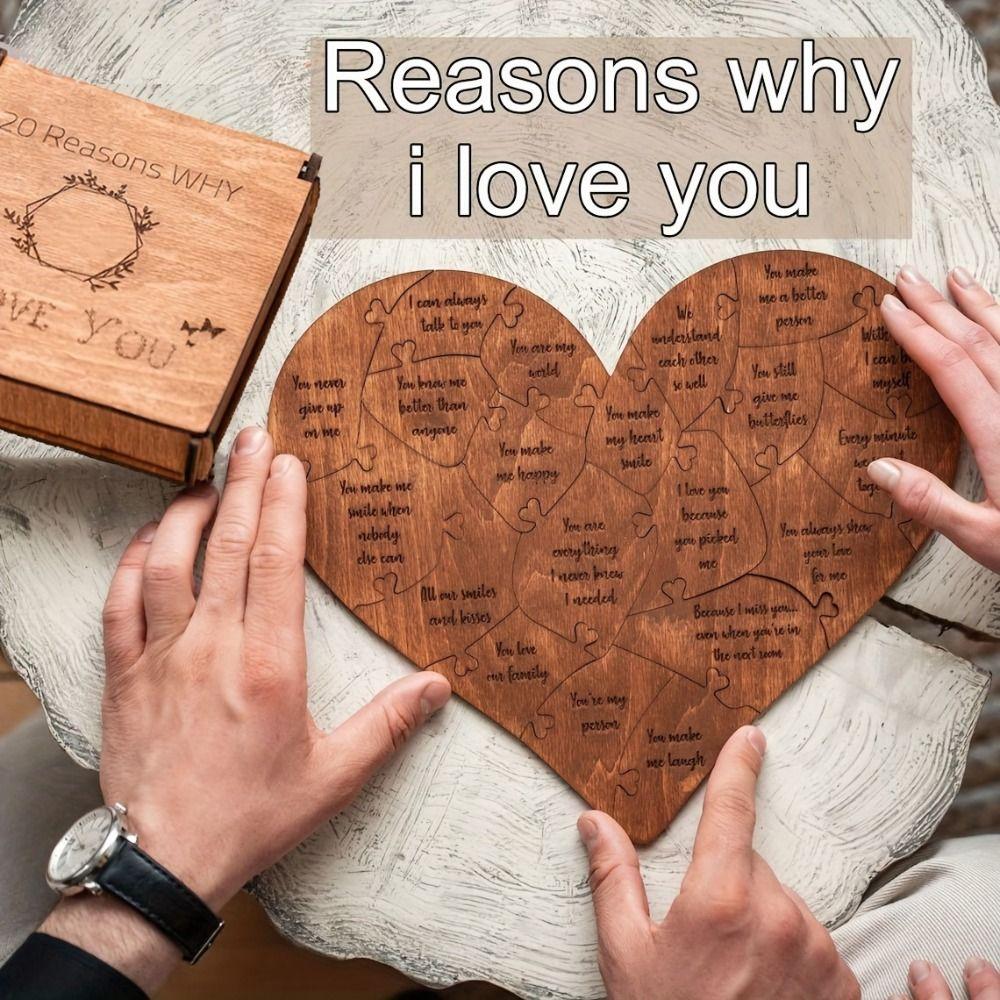20 Reasons Wooden Love Puzzle Why I Love You Valentine's Day Memorial Gift  Mother's Day Gift