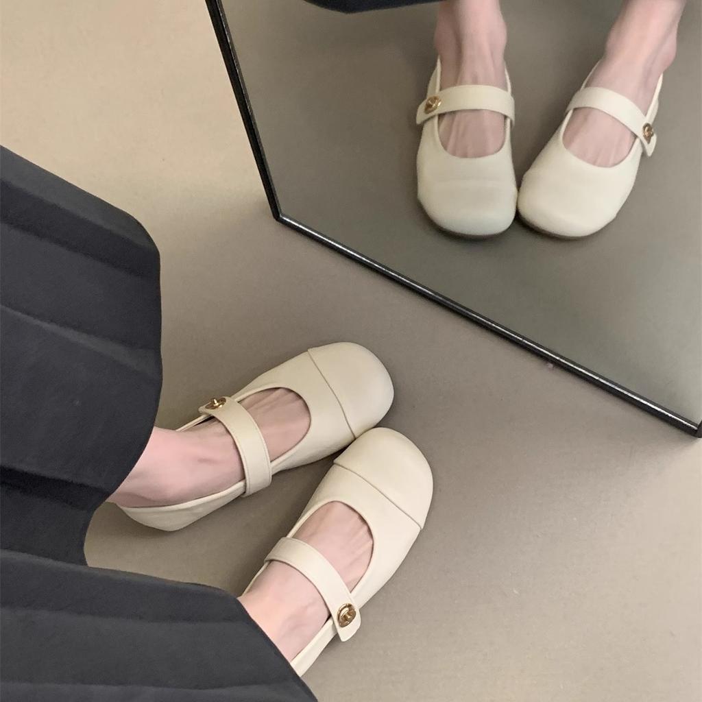 Ballet Single Shoes Women's Spring and Autumn New Retro Soft Leather French Gentle Fairy Evening Breeze Flat Bottom Mary Jane Small Leather Shoes
