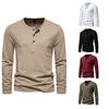 Men Long Sleeved T-shirt Cotton Slim Fit Bottoming Shirt Fitness Tops Tees Button Neck Casual Cozy Tshirt