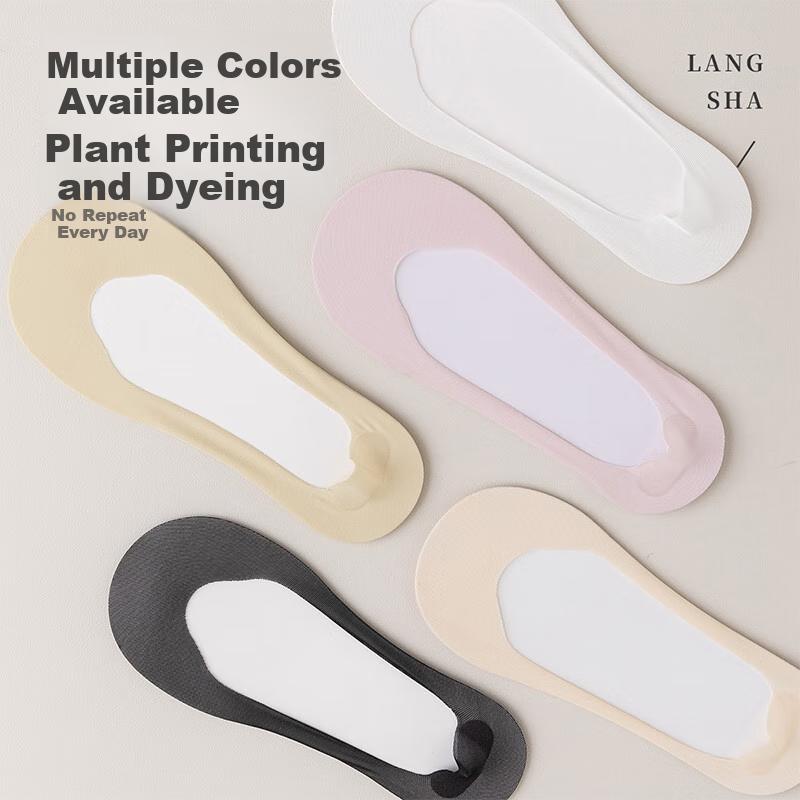 LangSha Women's Socks, Summer Ice Silk Mesh Invisible Socks, Cool And Breathable, Ultra-Thin Casual Short Socks, Mixed Colors, 5 Pairs