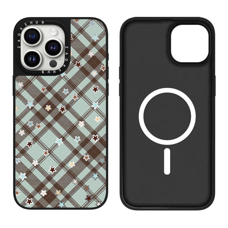 Mirror Finish Hard Case IPhone 17 Pro Max 16 With Leopard Love Pig Star Grid Magnetic Snap-on Cover