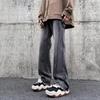 Модные Джинсы Bootcut с Боковым Разрезом на Молнии Мужская Одежда Джинсовые Брюки Карго с Высокой Талией Широкие Штаны Деним Нога Ретро Стирка Уличная Одежда Брюки