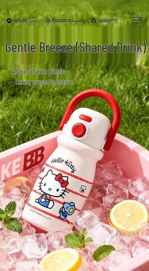 Термокружка Sanrio в виде маленькой молочной бутылочки с трубочкой и ручкой для девочек