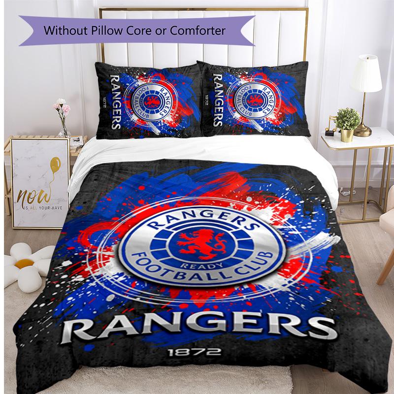 Rangers FC Печатный комплект постельного белья из 3 предметов Дышащий пододеяльник с наволочками Декоративное постельное белье для спальни дома