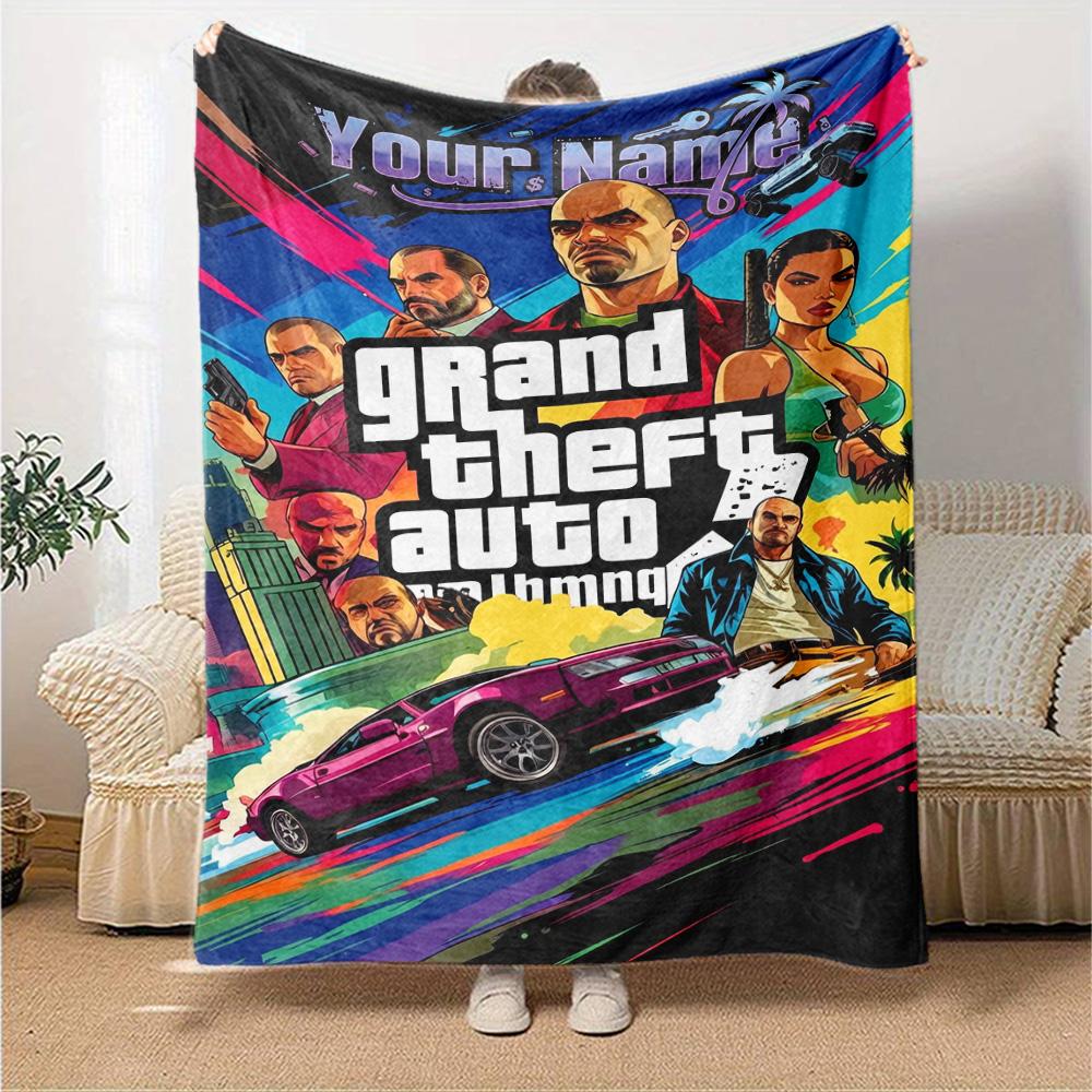 Gta Personalized Text Blanket Gift Customizable Blanket Soft & Cozy for Chair Home Decor Nap Bedding Four Seasons Universal