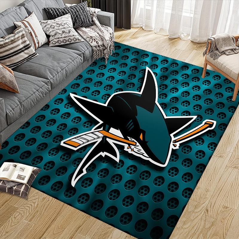 San Jose Sharks Flannel Pattern Square Carpet,Area Rug,Carpet Rug for Living Room Bedroom Sofa Playroom Decor,Non-slip Floor Mat