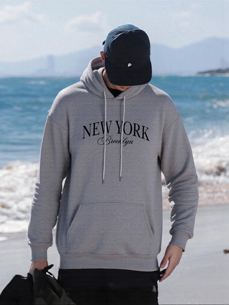 New York Letter Brooklyn Pattern Men Hoodie Autumn Fleece Clothing Casual Comfortable Man Hoody All-Match Loose Streetwear