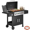 Gas Grill 17.8 KW 6+1 Burner BBQ Grill Cart Made Of Stainless Steel Including Roll Side Burner Thermometer Enamel Grill