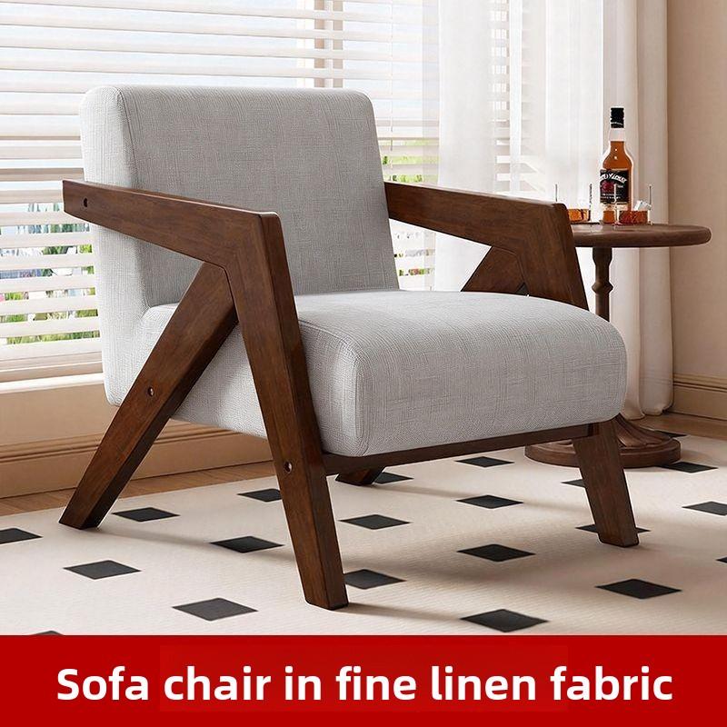 American Style Fabric Armchair with High-Density Sponge CushionSolid Wood FrameComfortable Living Room Seating for HomeBedroom