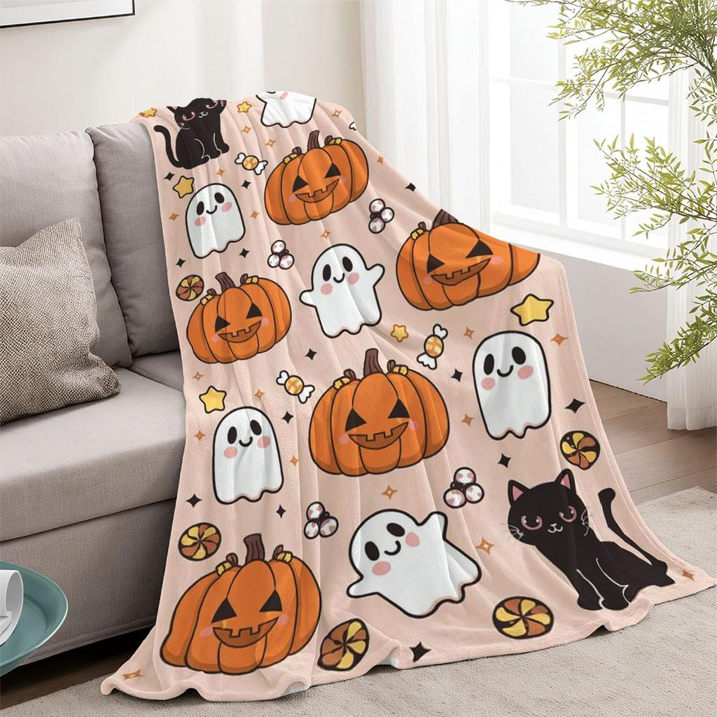 Halloween pumpkin ghost Printed Blanket for Sofa Travel Camping Living Room Office Conditioning Blanket for All Seasons Gifts