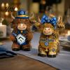 Whimsical Room Accent 2Pcs Magic Cow Figurines, Creative Resin Animal Statue with Wizard Theme, Collectible Art Piece Desk Shelf Home Decor,