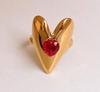 Red Zircon Smooth Heart-shaped Open Ring Simple Index Finger Rings Jewelry for Women