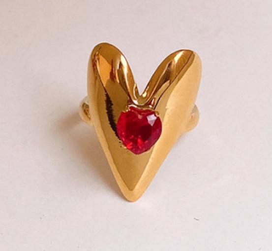 Red Zircon Smooth Heart-shaped Open Ring Simple Index Finger Rings Jewelry for Women